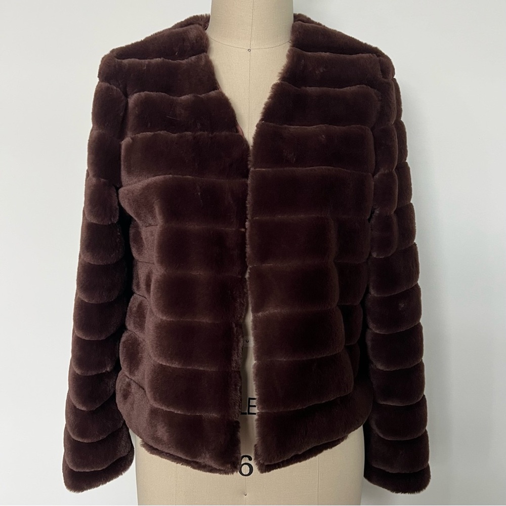 Allegra K Winter Warm Cropped Collarless Faux Fur Coat